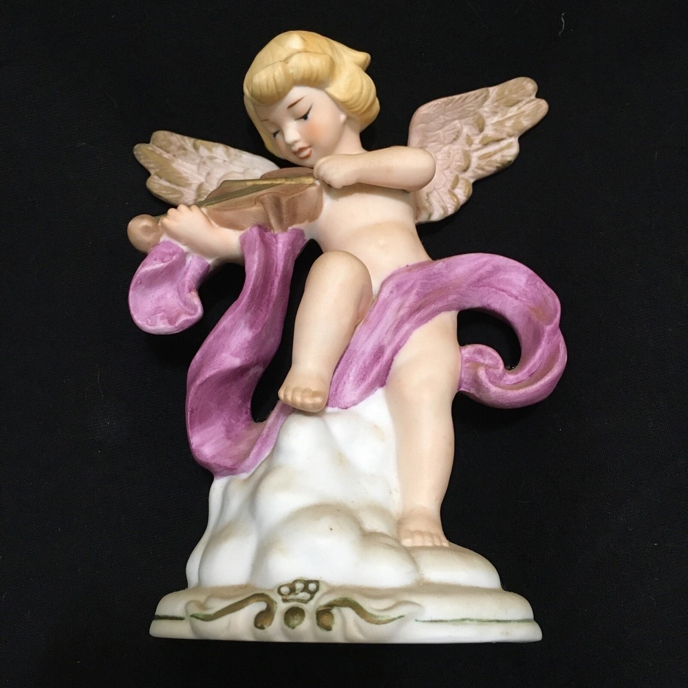 Schmid A Santini Porcelain Cherub w/ Violin Statue Figurine 6.5"